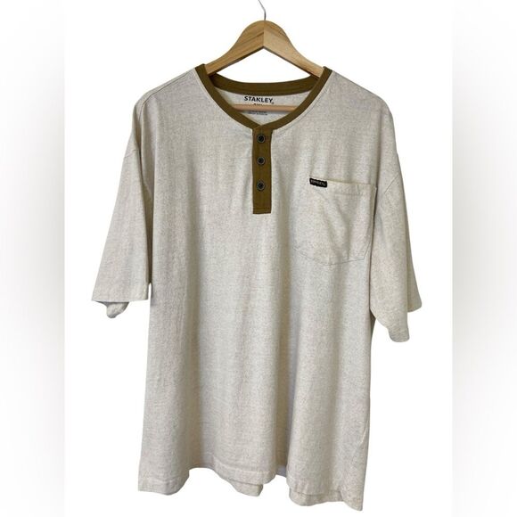 Men’s Stanley Tan and Brown Button Short Sleeve Henley Tee. Size 3XL - Picture 1 of 5